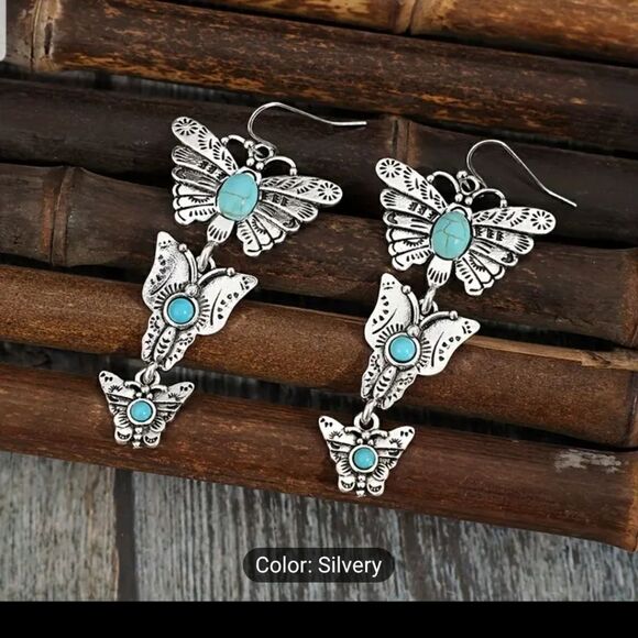 Vintage style turquoise butterfly earrings - Picture 6 of 10